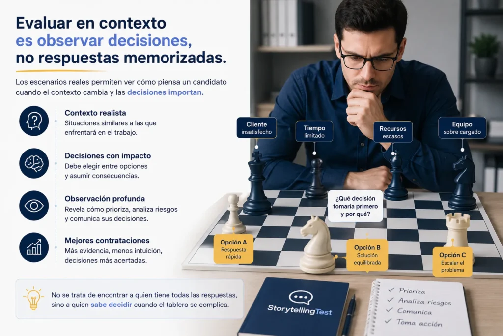 Evaluación de decisiones laborales en escenarios reales con IA y storytelling