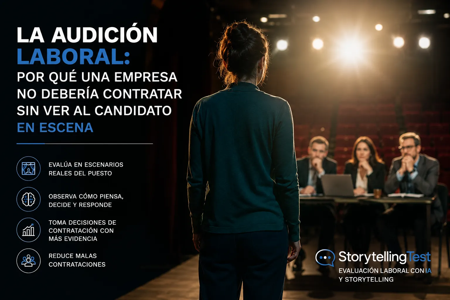 Audición laboral para evaluar candidatos en escenarios reales con IA y storytelling